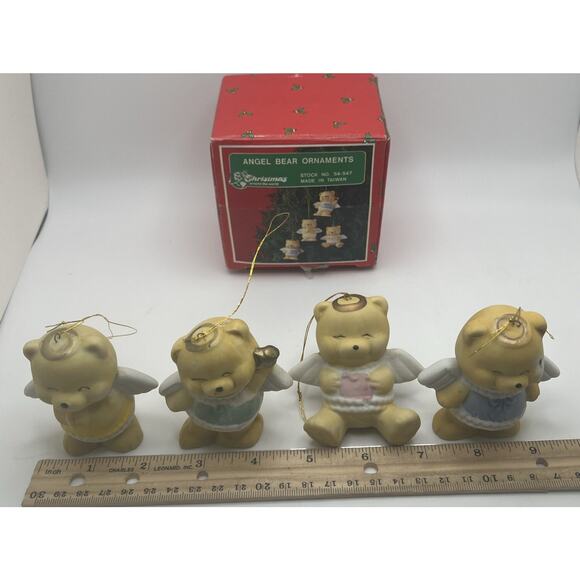 4 ANGEL BEAR ORNAMENTS CHRISTMAS AROUND THE WORLD CERAMIC ORNAMENTS 2.5” - Picture 3 of 3